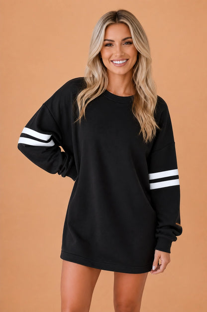 Varsity Stripe Long Sleeve Sweatshirt Dress