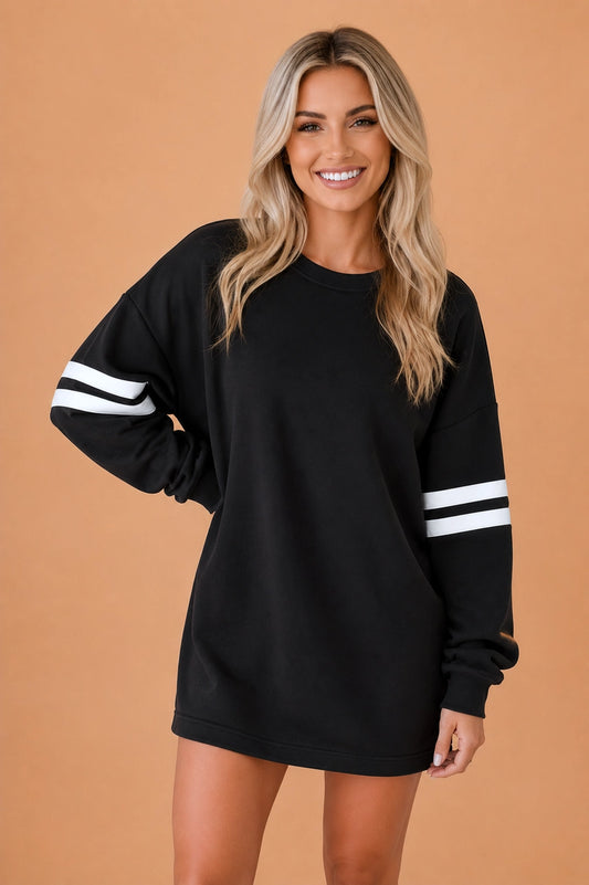 Varsity Stripe Long Sleeve Sweatshirt Dress