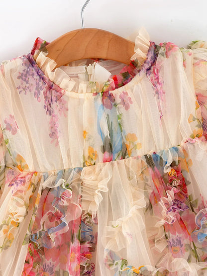 Pastel Flower Ruffle Layered Dress