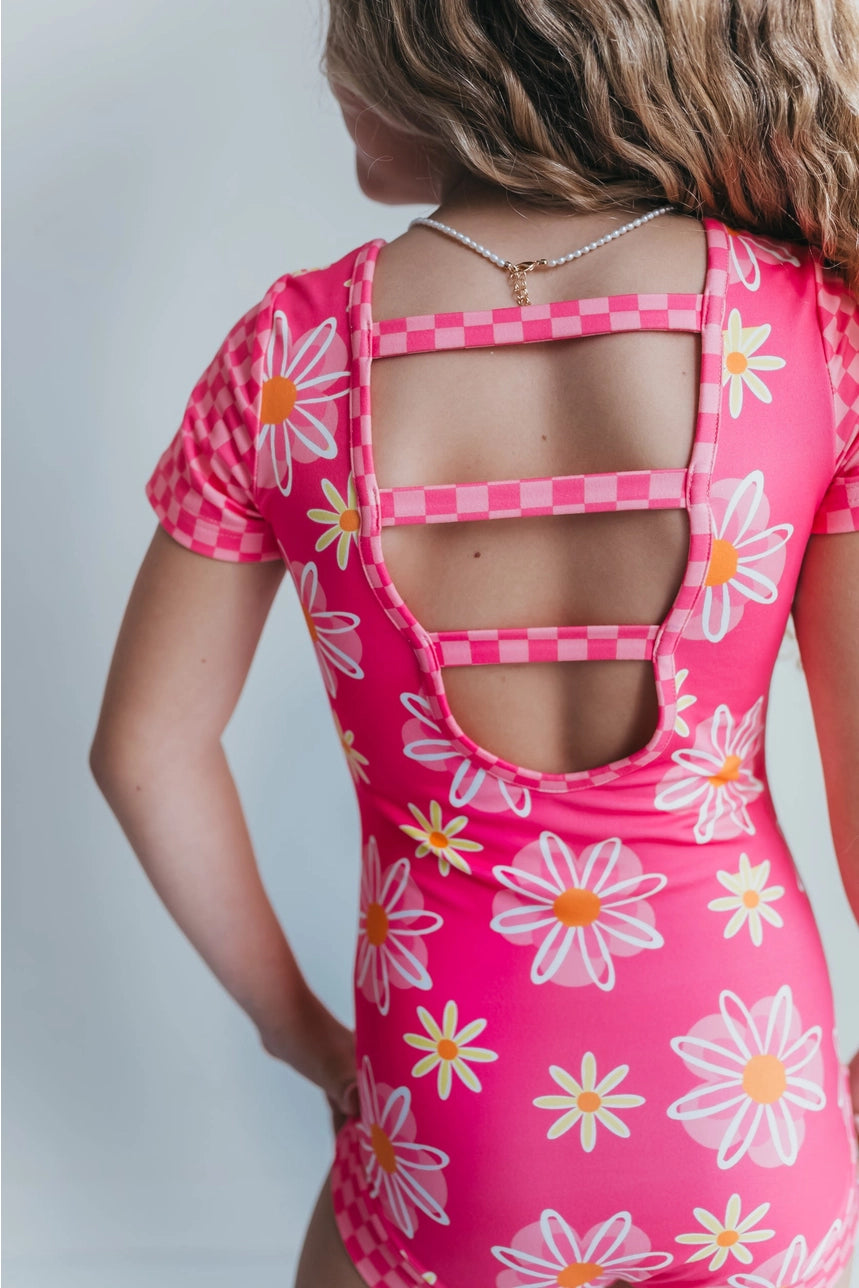 Hot Pink Daisy Checkered Leotard