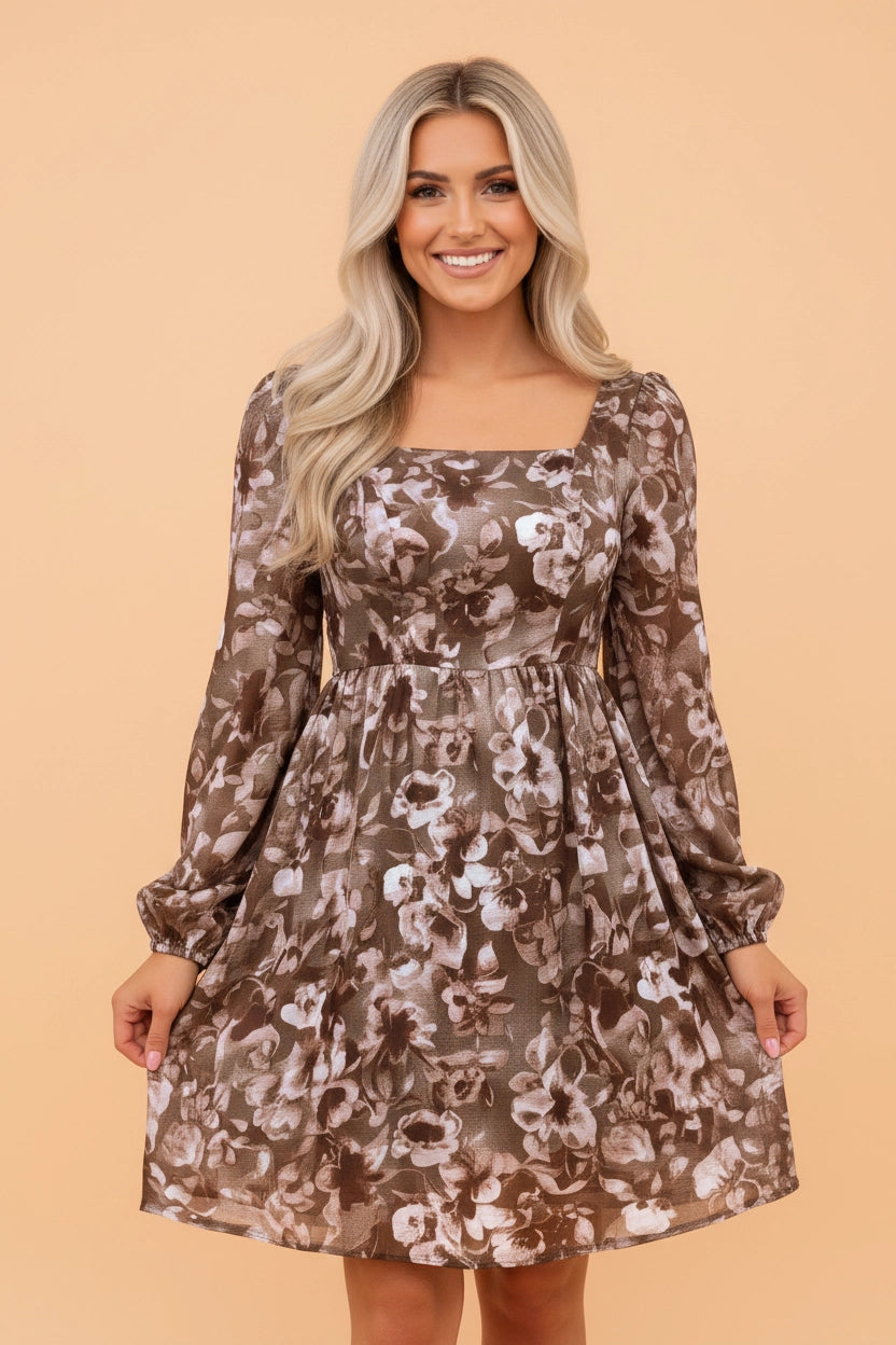 Floral Smocked Square Neck Dress
