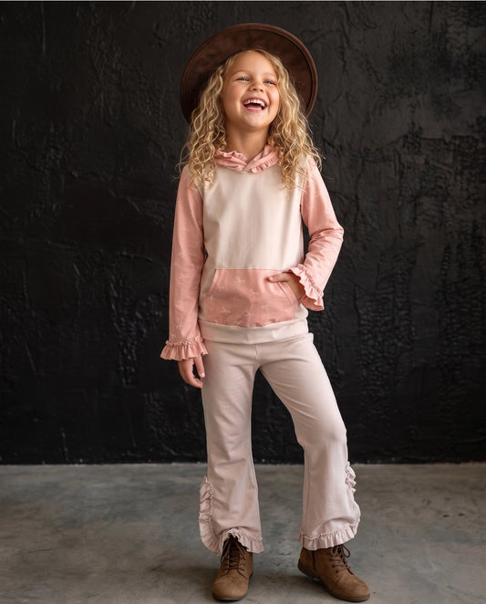 Pink Bow Hooded Ruffle Pocket Lounge Set