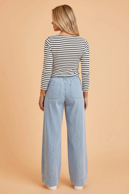 Wide Leg Denim Patch Pocket Jeans