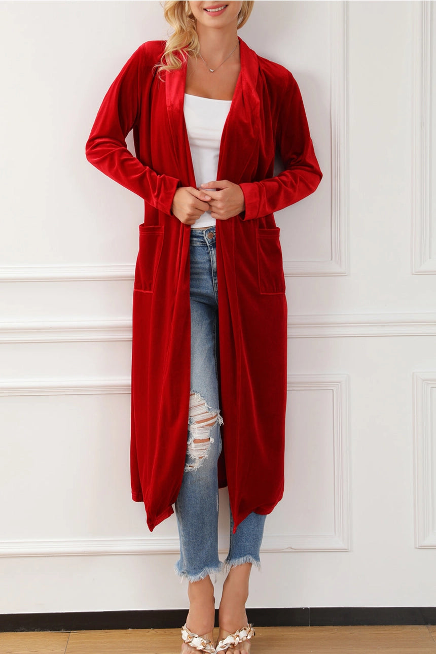 Red Velvet Pocketed Cardigan