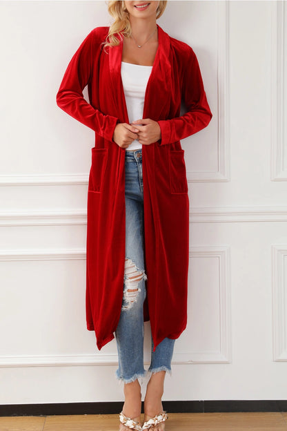 Red Velvet Pocketed Cardigan