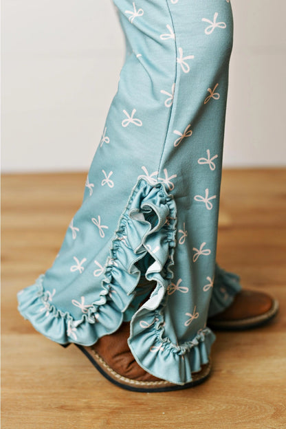 Teal Bow Hooded Ruffle Pocket Lounge Set