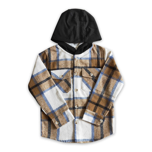 Brown& Blue Plaid Hooded Flannel