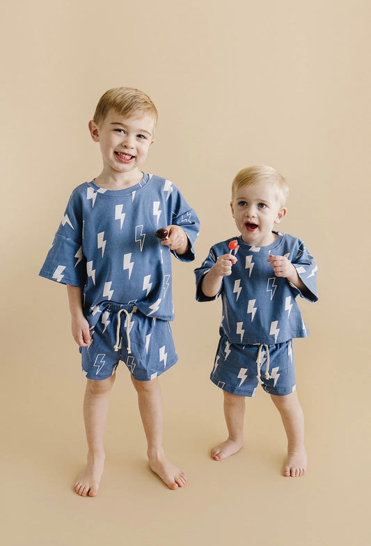 Blue Bolts Shorts Set