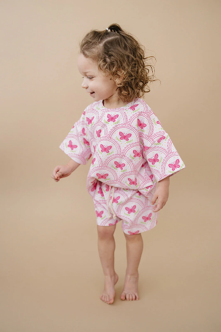 Pink Butterfly Shorts Set