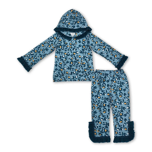 Blue Leopard Ruffle Hoodie & Pant