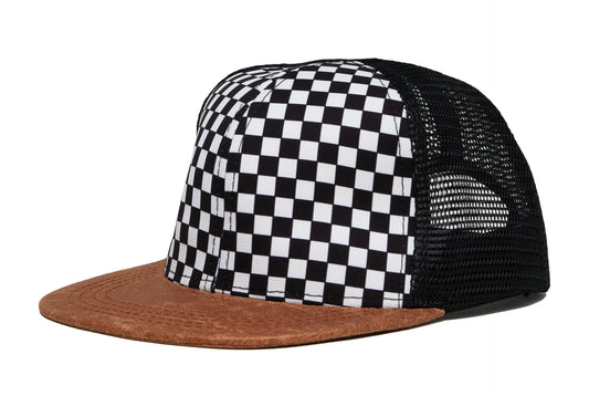 B&W Checkered Flat Leather Brim Kid's Hat
