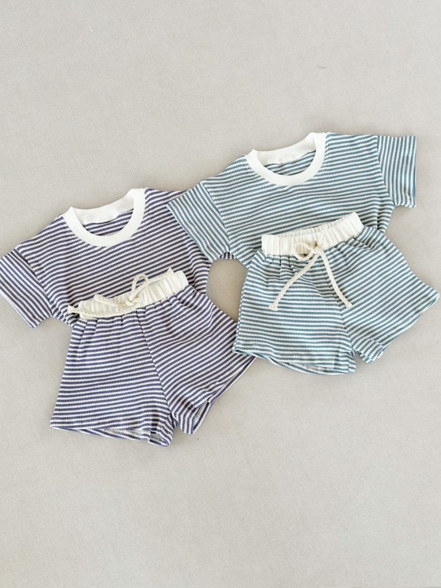 Striped Waffle Shorts Set
