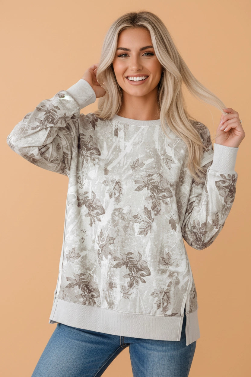 Leafy Camo Reverse Seam Patchwork Baggy Sweatshirt