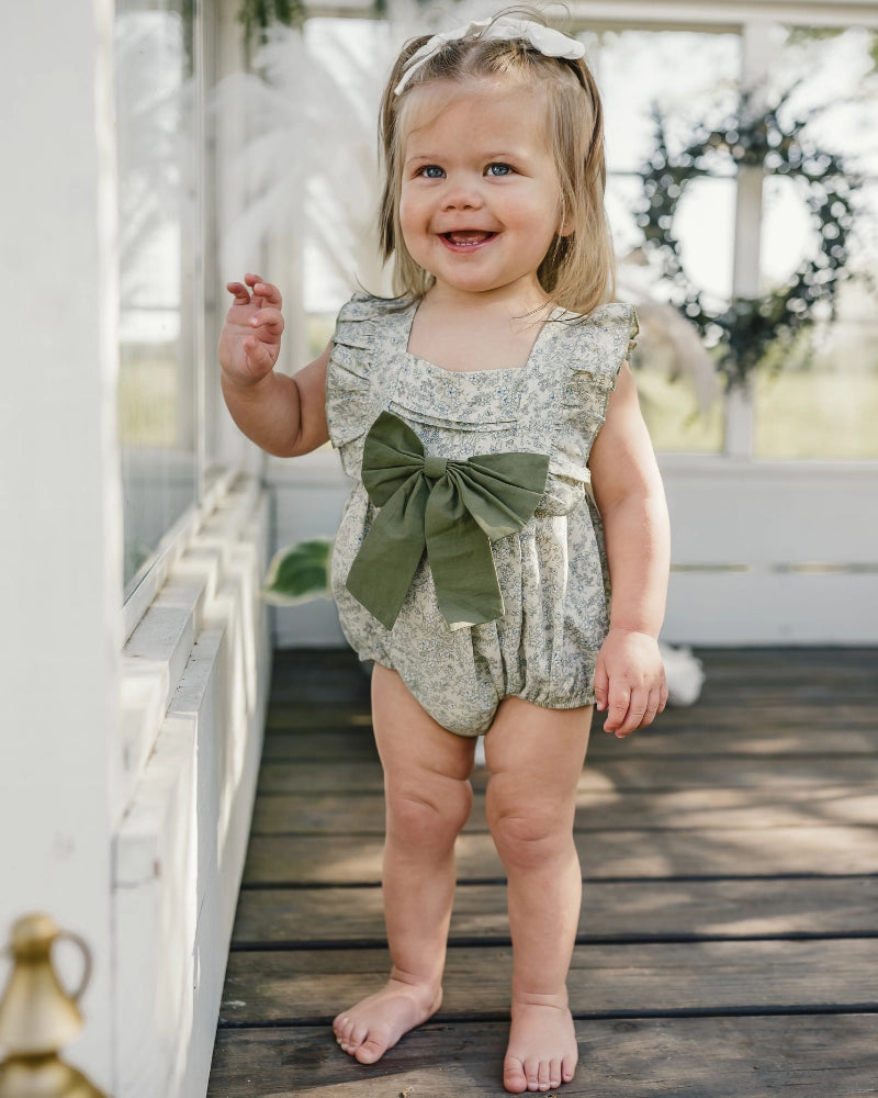 Sage Green Floral Bow Front Bubble Romper