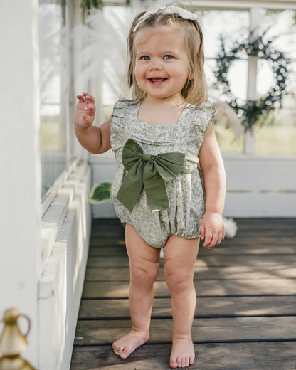 Sage Green Floral Bow Front Bubble Romper