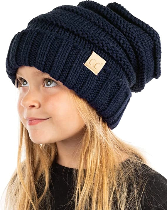 Toddler/Kids Oversized Cable Knit Beanie - Navy
