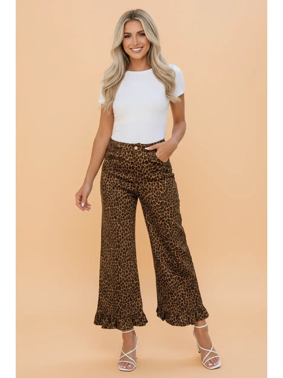 Leopard Ruffle Hem Shift Jeans