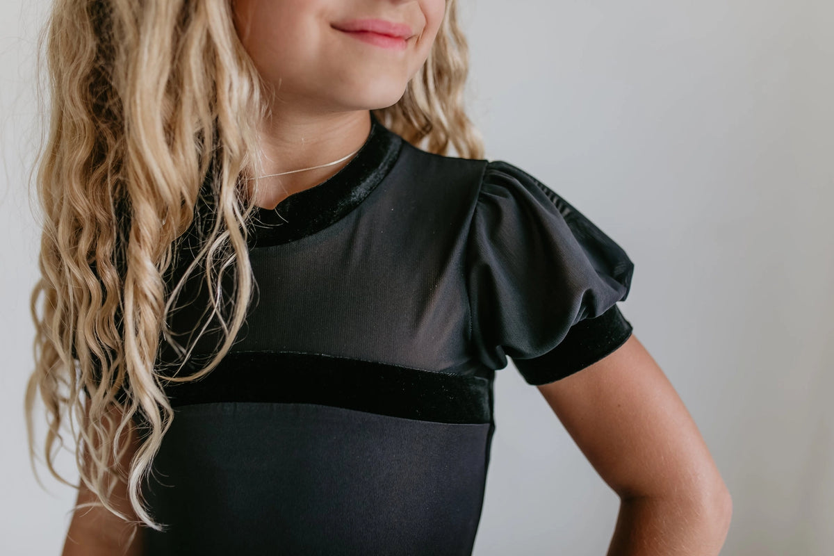 Black Velvet Sheer Skirted Leotard