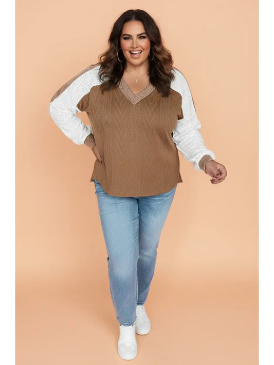 Lace Patchwork Long Sleeve Blouse - Curvy