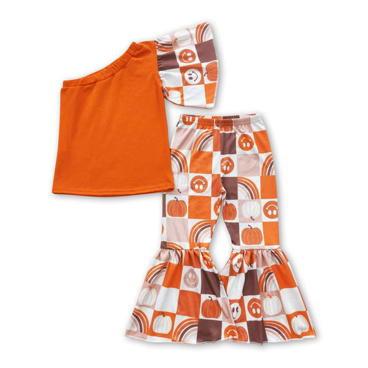 One Shoulder Pumpkin Checkered Bells