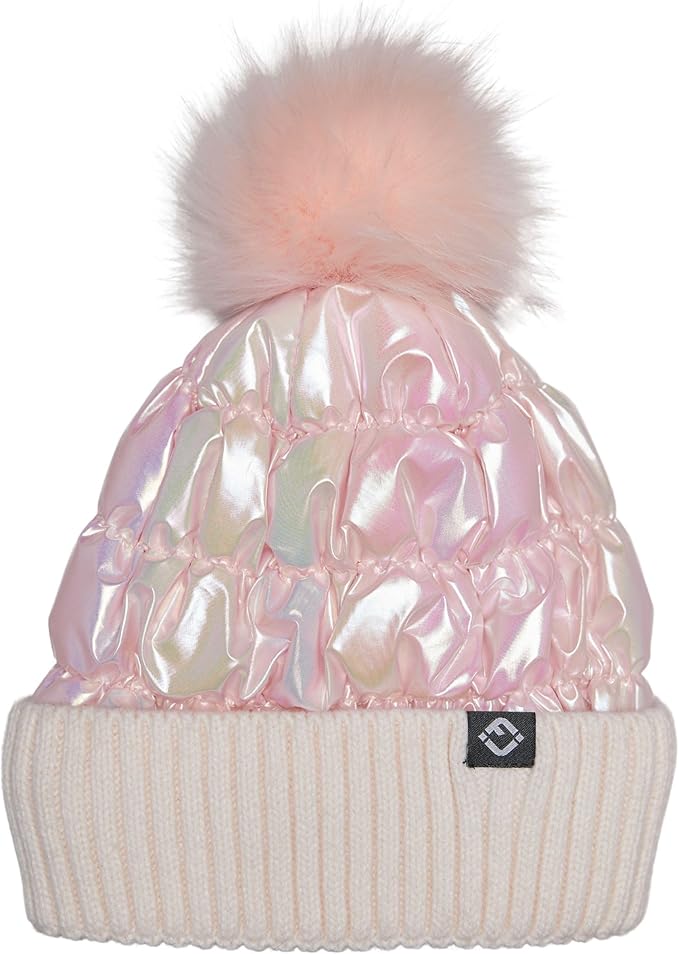 Toddler/Kids Puffer Pom Beanie - Iridescent Pink