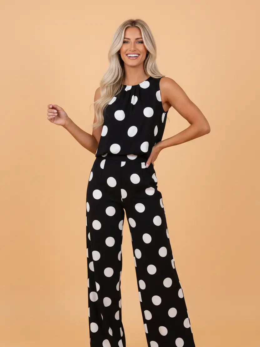 Black Pleated Tank & Wide Leg Pant Set