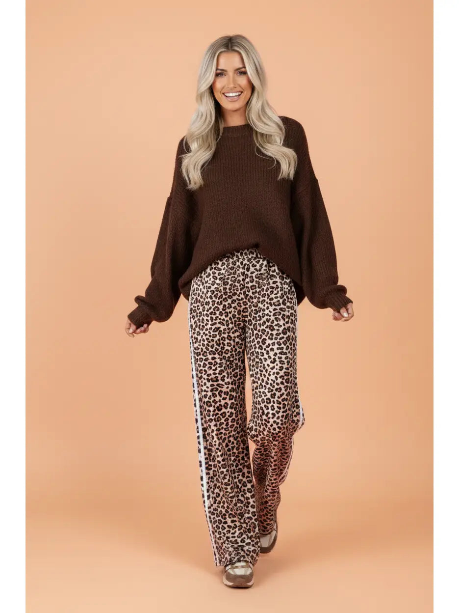 Leopard Side Stripe Wide Leg Pants