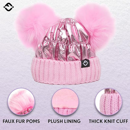 Infant Puffer Double Pom Beanie - Pink