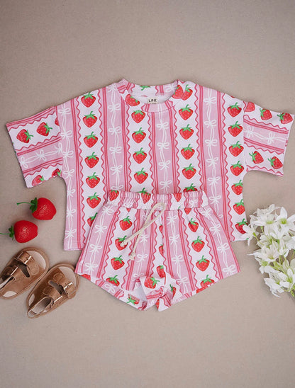 Strawberry Stripes Shorts Set