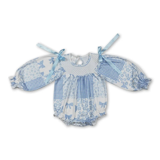 Blue Girlie Patchwork Bow Romper