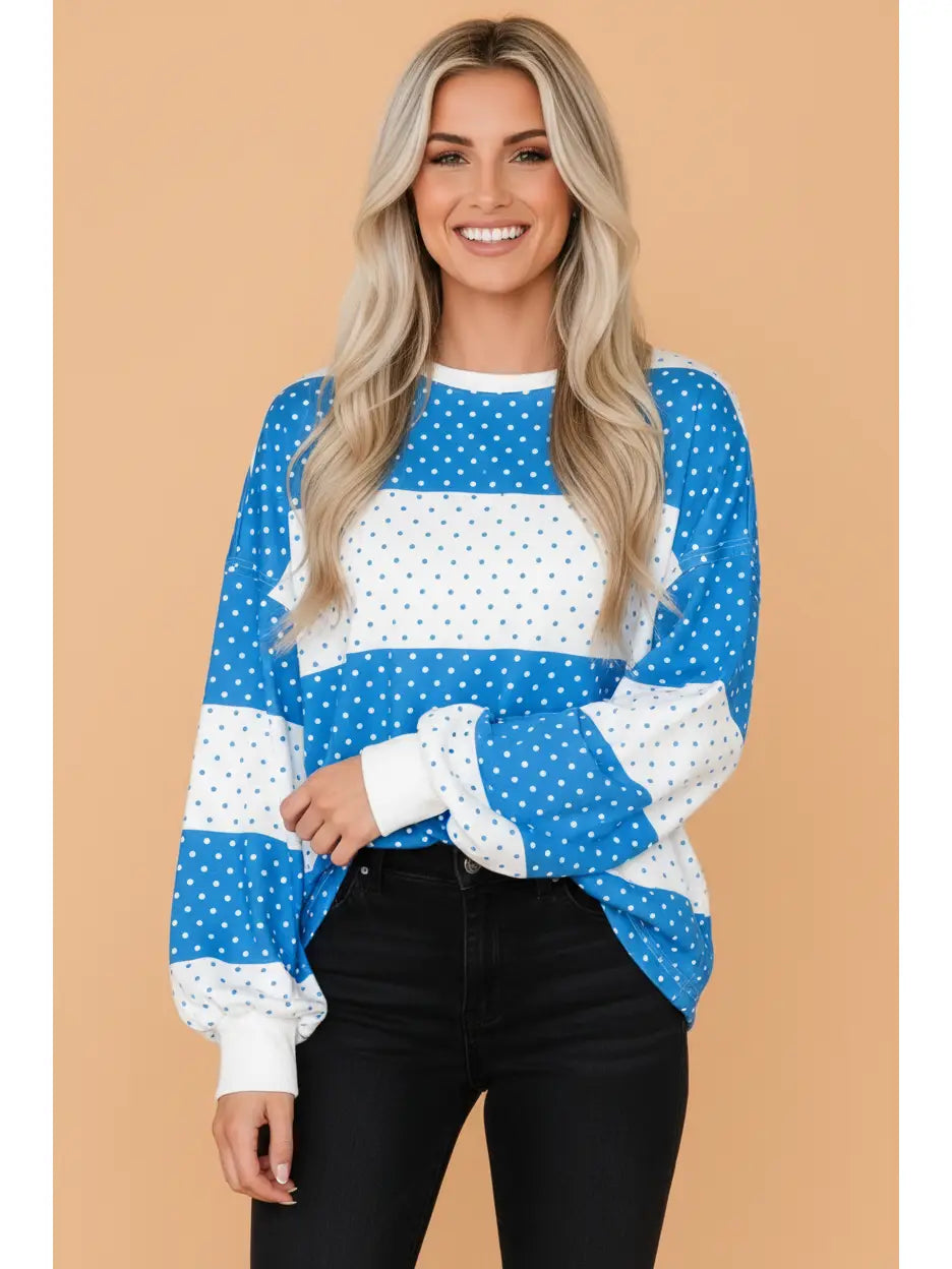 Blue Polka Dot Colorblock Top