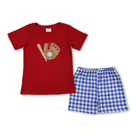 Blue Gingham Baseball Shorts Set
