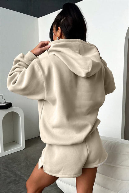 Solid Hoodie & Shorts Set