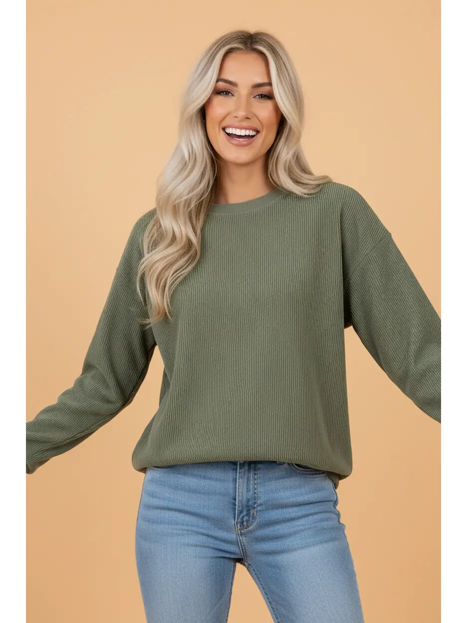 Green Ribbed Corduroy Sweatshirt
