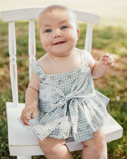 Green Rosette Gingham Bow Top & Bloomers