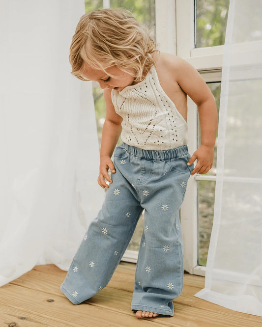 Daisy Wide Leg Embroidered Jean