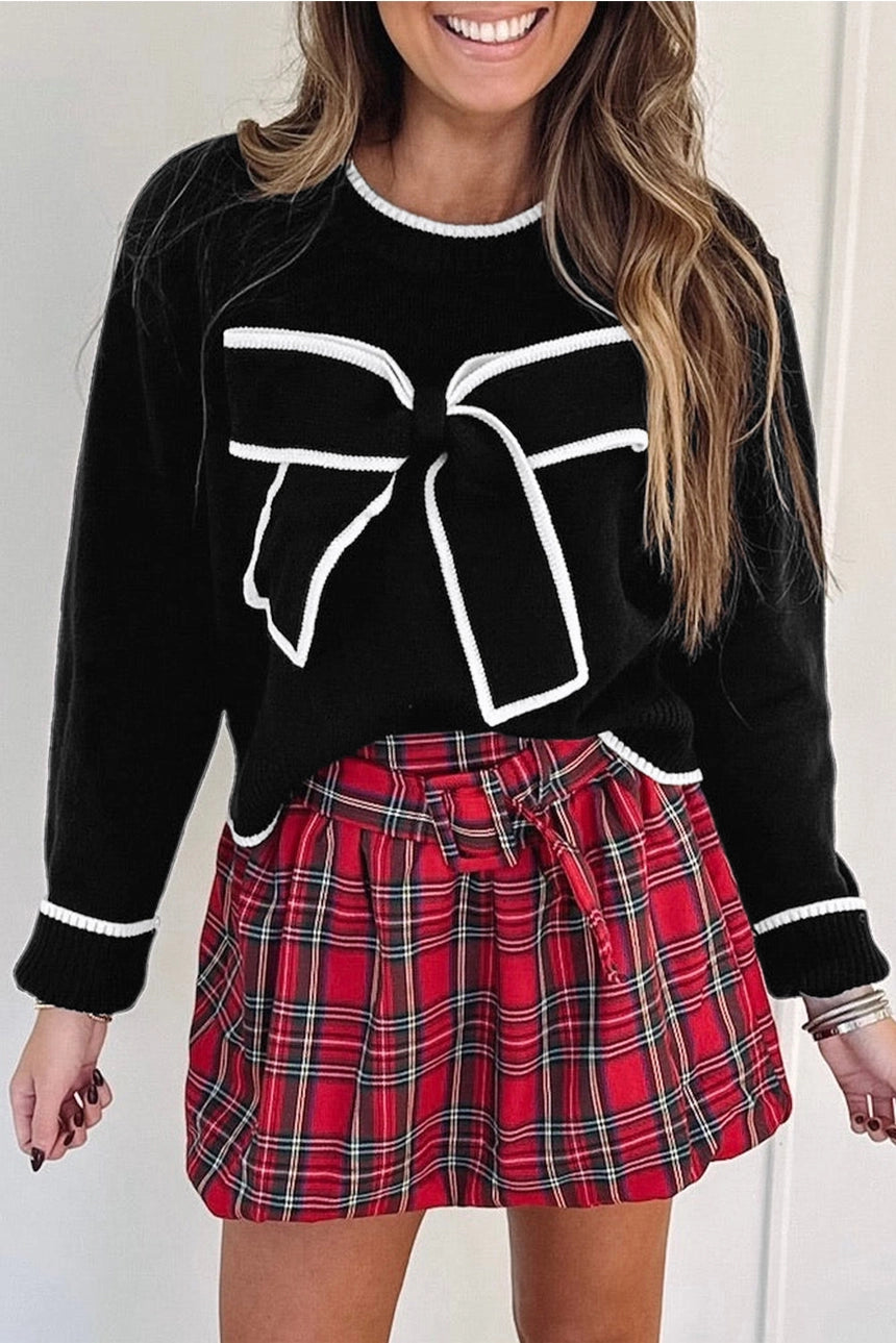 Black Bow Trimmed Sweater