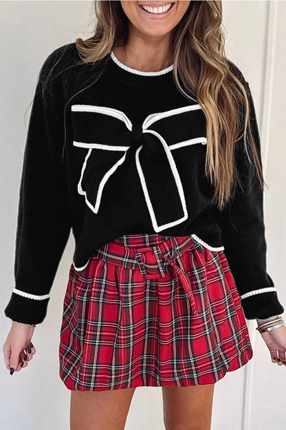 Black Bow Trimmed Sweater