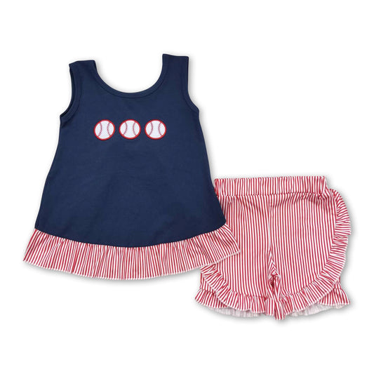 Red Striped Ruffle Shorts Set