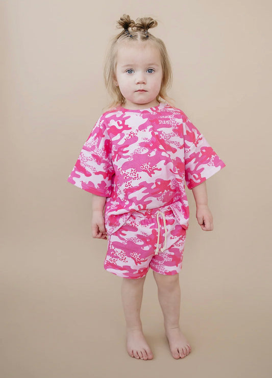 Pink Leopard Camo Shorts Set