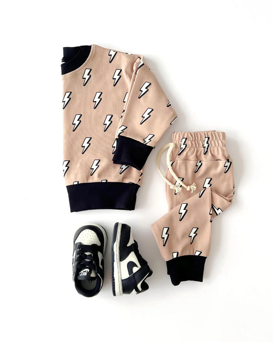 Beige Bolts Jogger Set