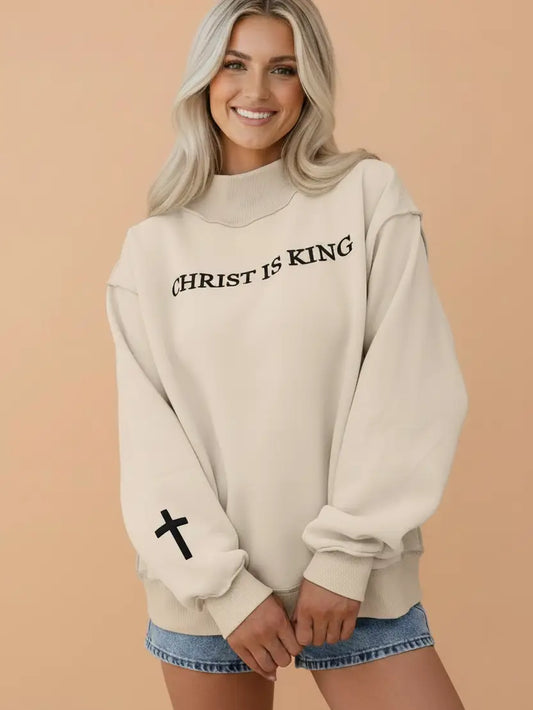 Christ Is King Embroidered Mock Neck