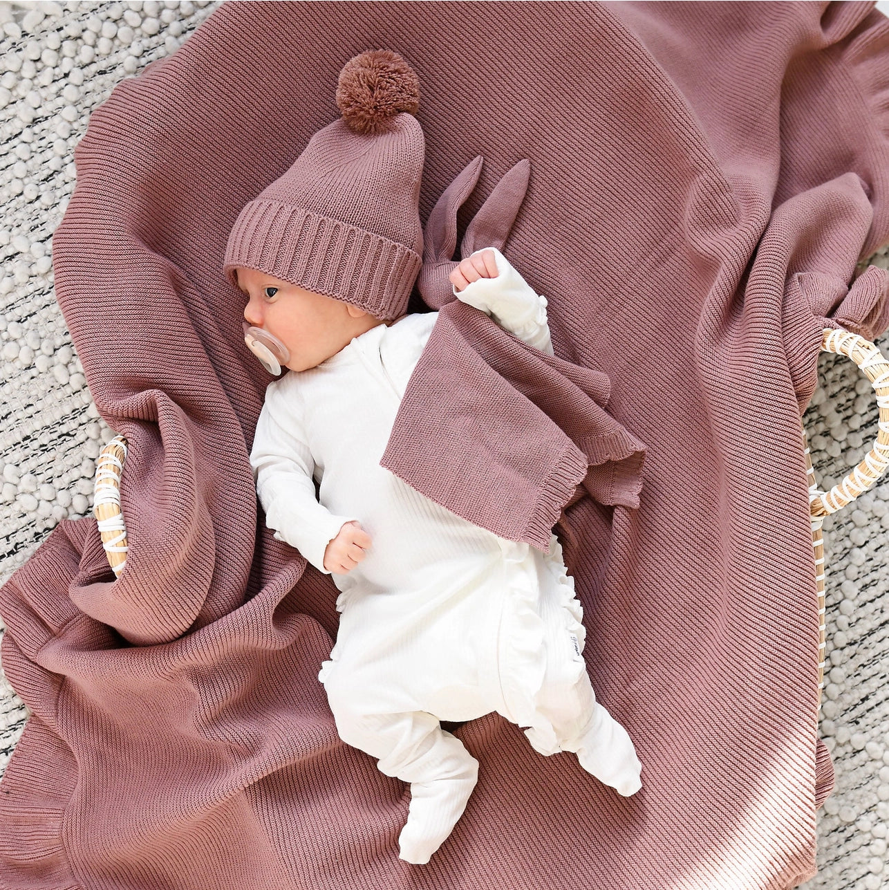 Mauve Knit Bunny Lovey