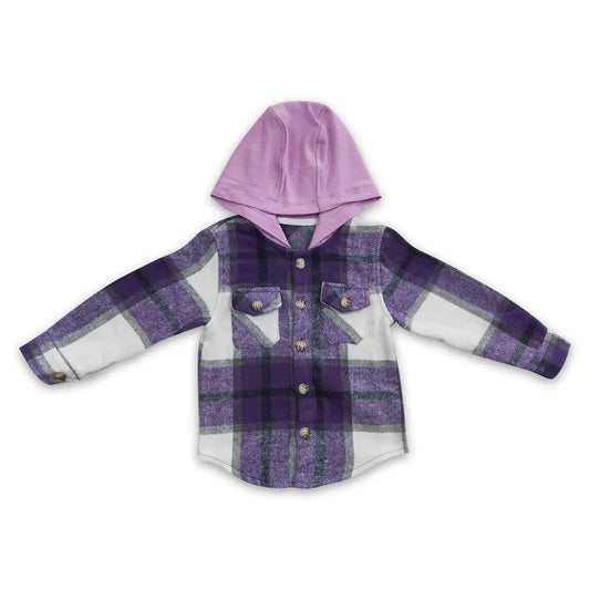 Purple Hooded Plaid Shacket
