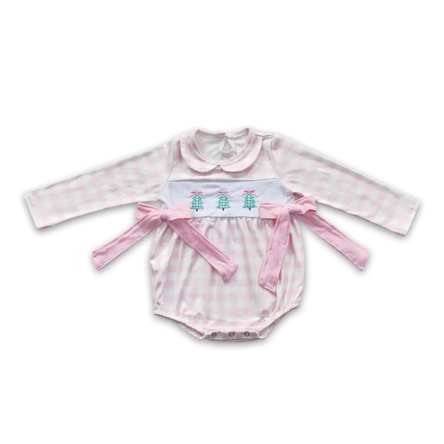 Pink Gingham Trees Romper