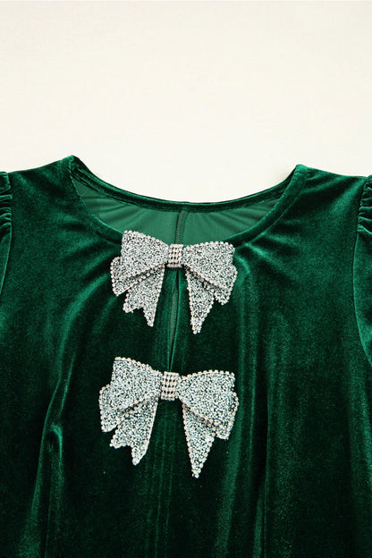 Rhinestone Bow Velvet High Waist Mini Dress