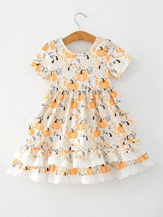 Pumpkin Patch Pockets Dress Lace Trim