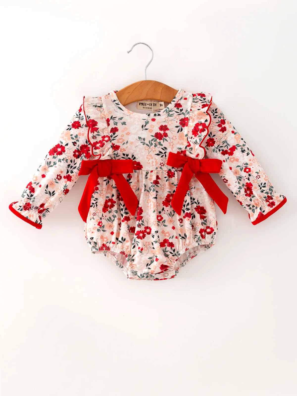 Red Winter Floral Bow Romper