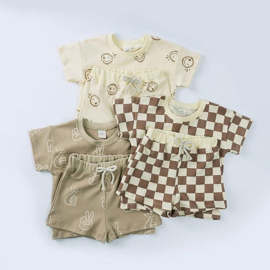 PREO: Neutral Cotton Tee & Shorts Set