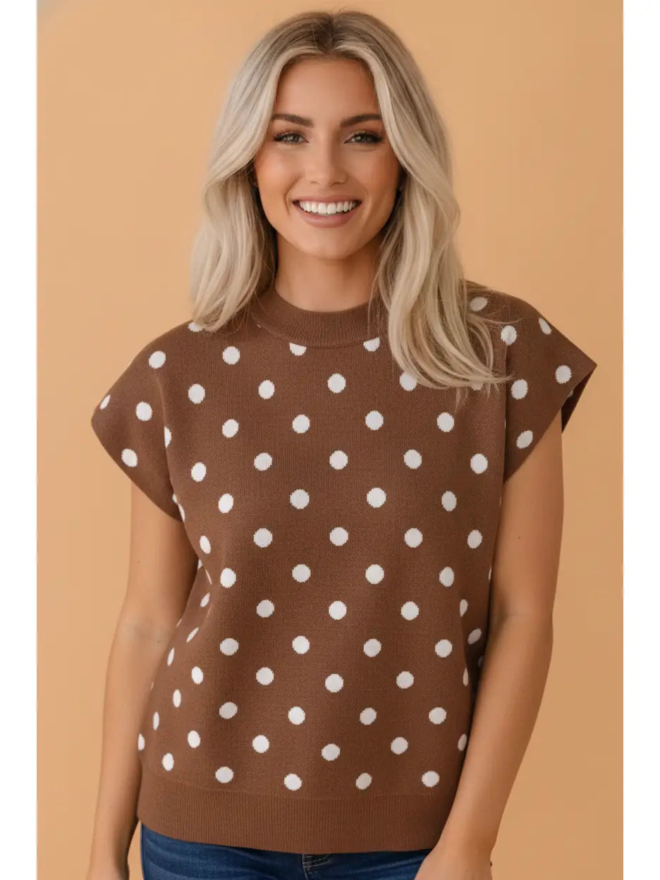 Polka Dot Dolman Short Sleeve Knit Top